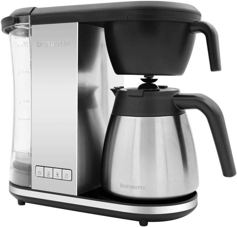 Bonavita stainless steel drip coffee maker with thermal carafe, shown for a Quiet Coffee Makers for Couples buying guide.