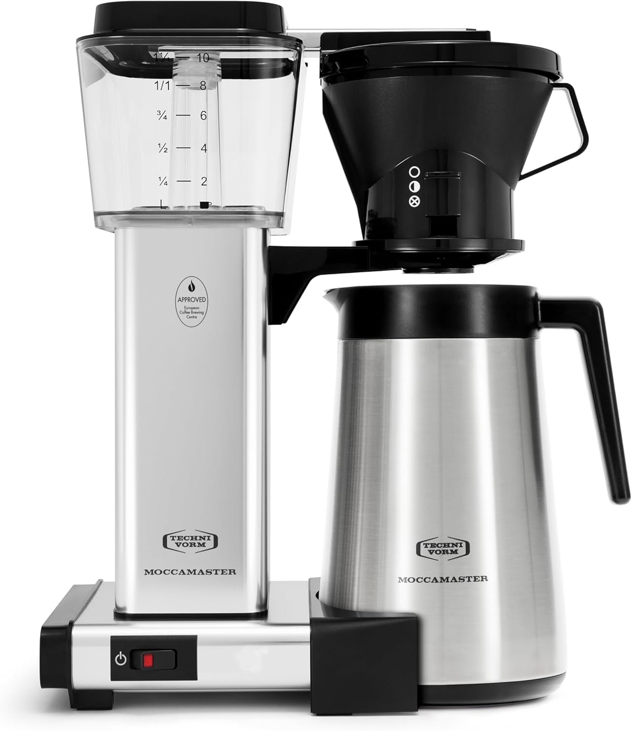 Technivorm Moccamaster stainless steel drip machine with thermal carafe, featured in a guide to Quiet Coffee Makers for Couples.