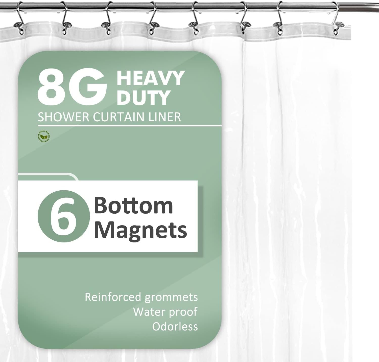 Clear PEVA shower curtain liner for bathroom shower or tub