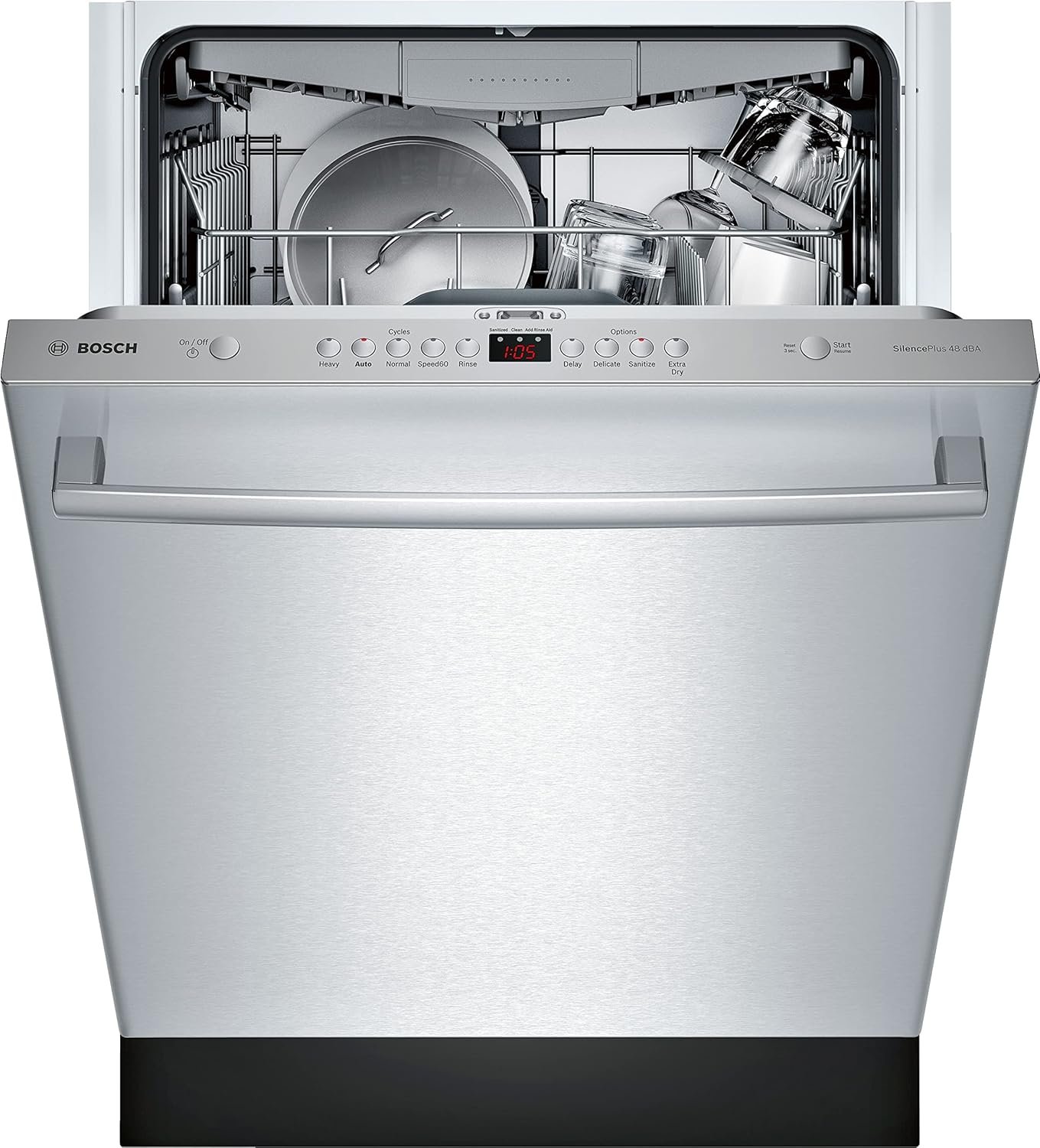Bosch 100 Series SHXM4AY55N 24-inch built-in dishwasher with third rack in stainless steel
