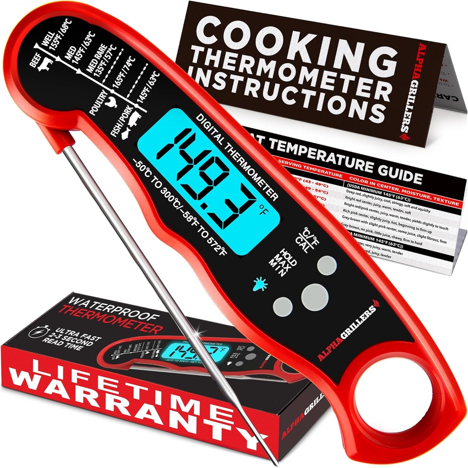 Alpha Grillers instant-read digital meat thermometer for cooking and grilling