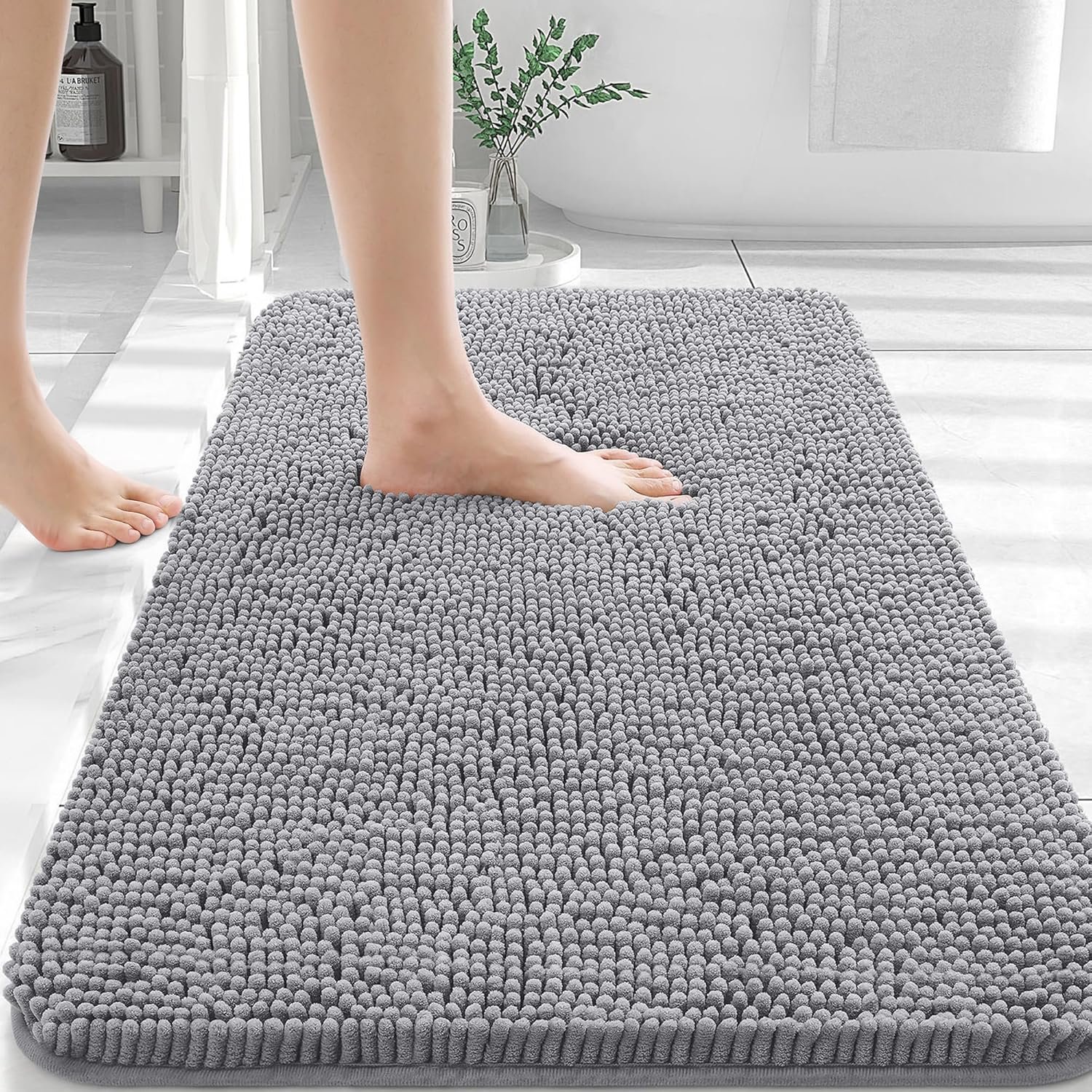 Olanly chenille bathroom rug 30x20 in grey for bathroom floor