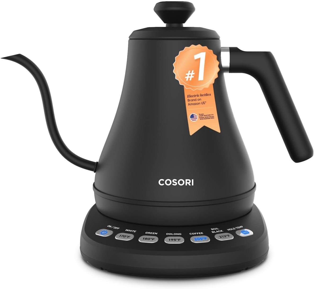 COSORI Electric Gooseneck Kettle — best electric kettle for tea with 5 temperature presets 2026
