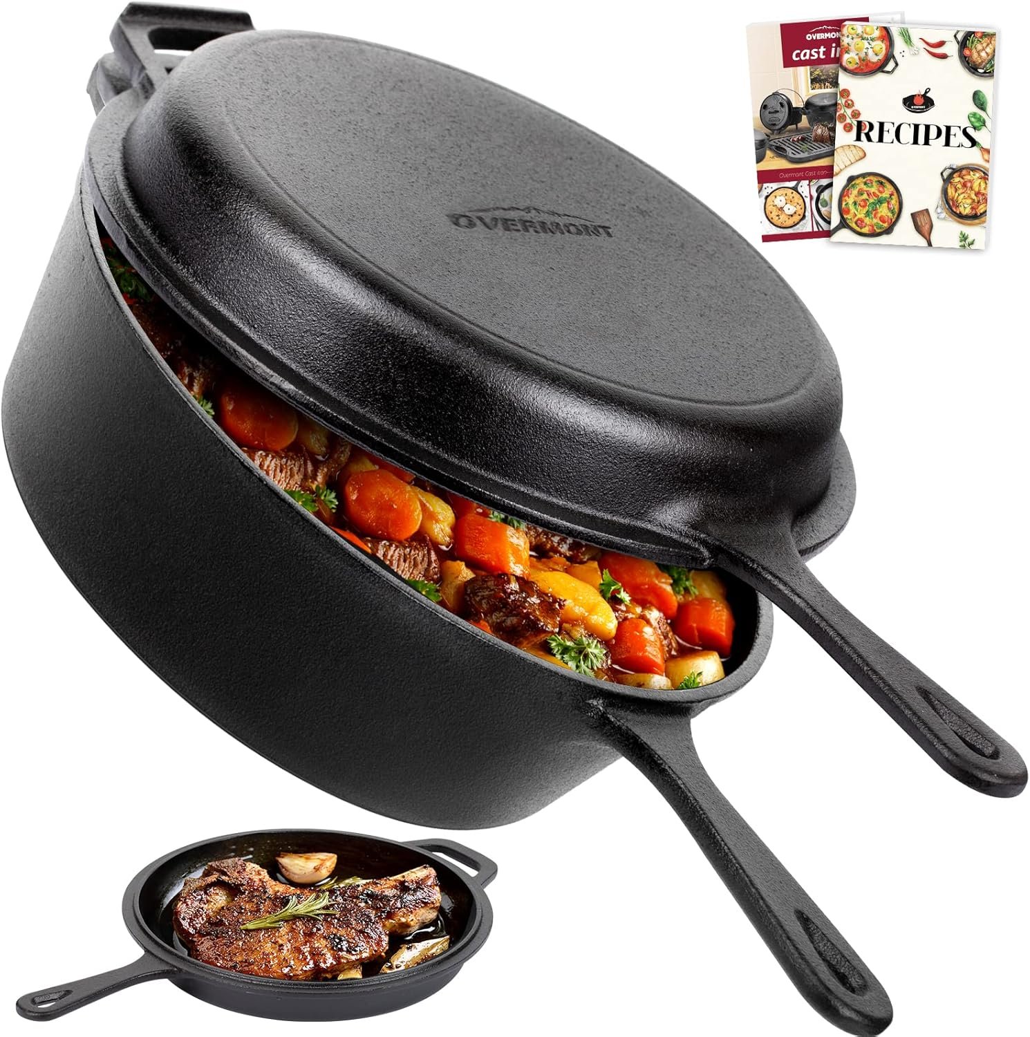 Overmont 2-in-1 Cast Iron Skillet Dutch Oven — mothers day kitchen gifts versatile pick