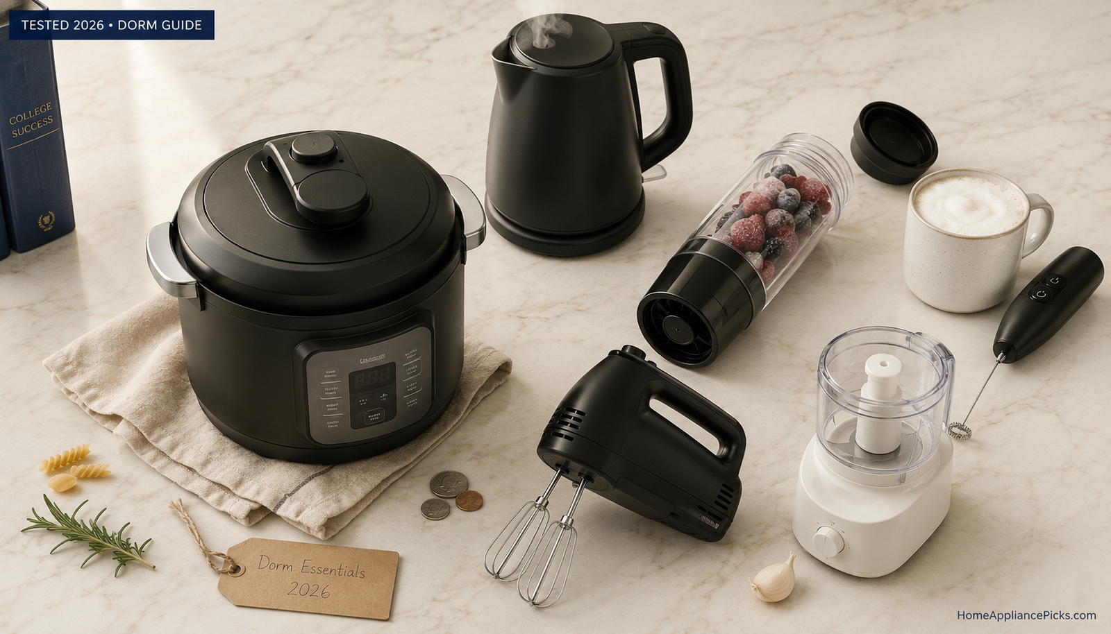 best dorm room appliances 2026 — Instant Pot, Ninja blender, kettle, frother, food processor tested and ranked