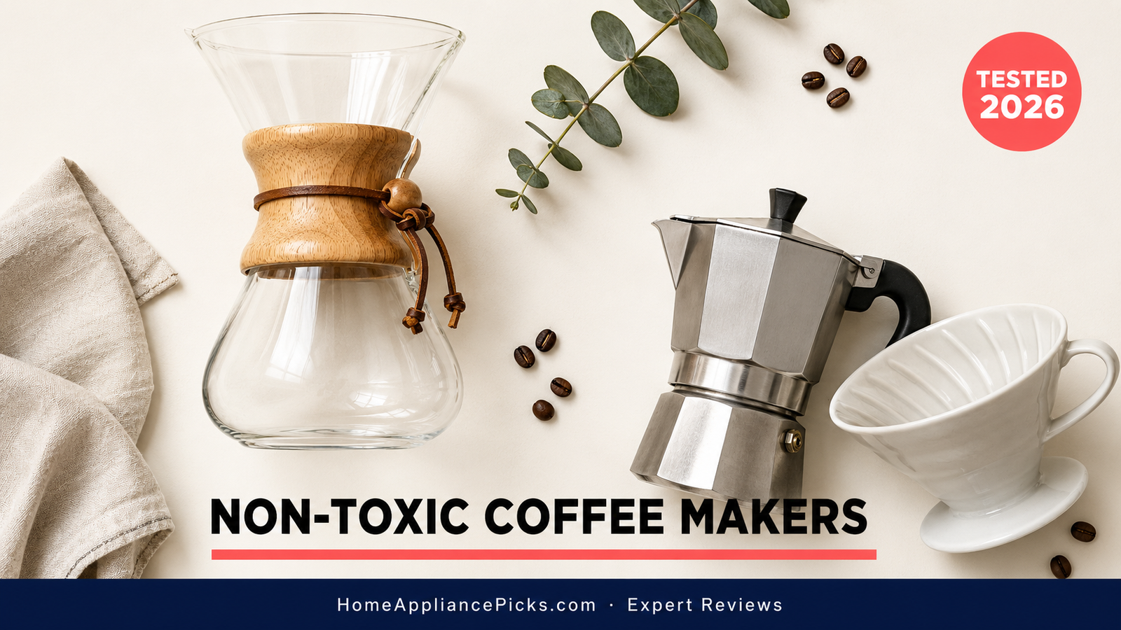 Chemex, stainless moka pot, and porcelain pour-over non-toxic coffee maker roundup 2026