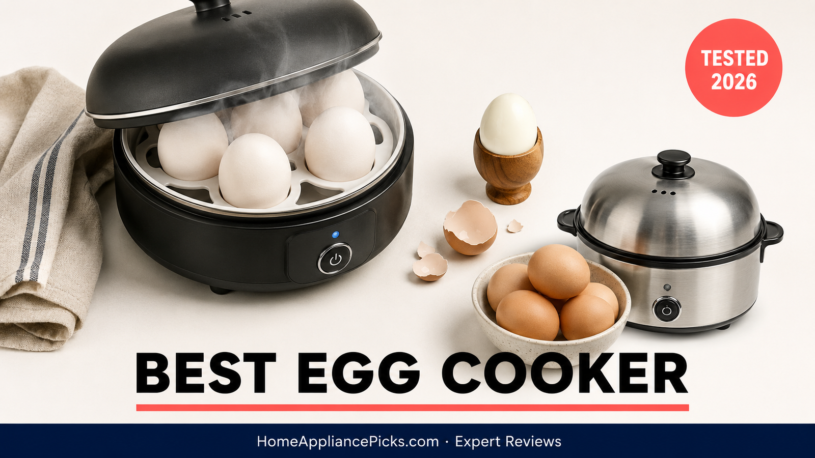 Electric egg cooker with hard-boiled eggs — best egg cooker 2026