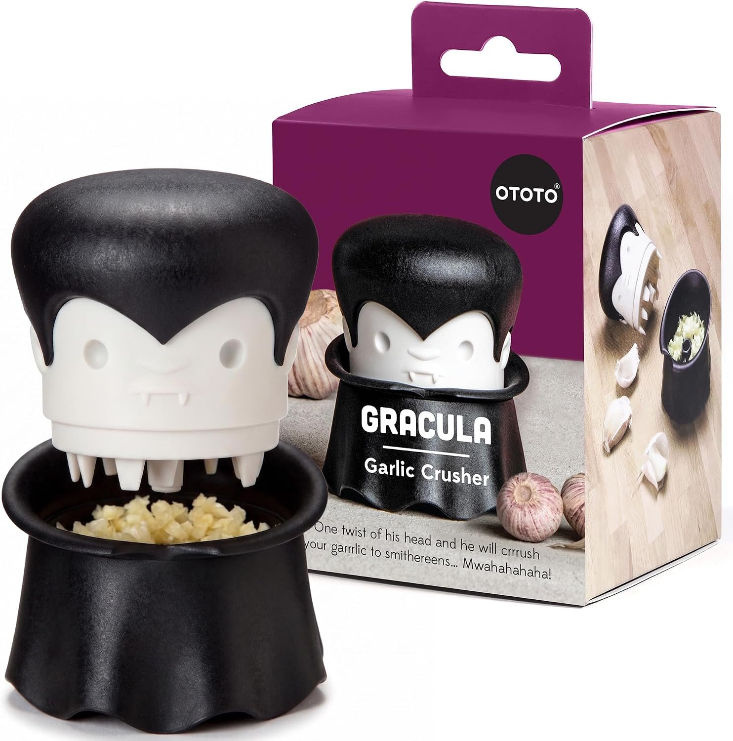 OTOTO Gracula garlic crusher — vampire-themed spooky kitchen gadget