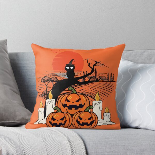 Vintage Pumpkin Scene Halloween throw pillow