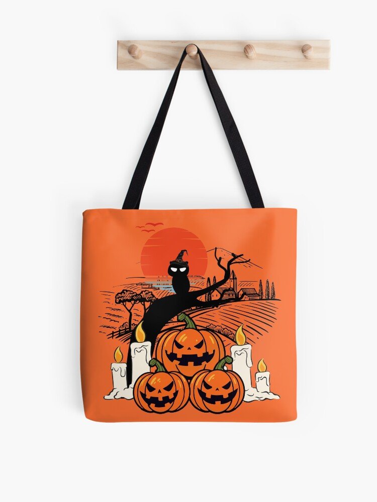 Vintage Pumpkin Scene Halloween tote bag